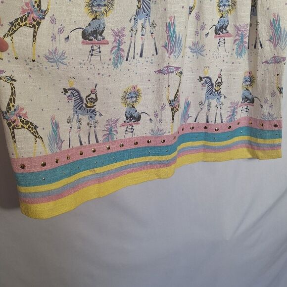 Vintage Manoush Twee Midi Dress Novelty Tea Party Animal Circus Sleeveless Sz 8 - Picture 5 of 10